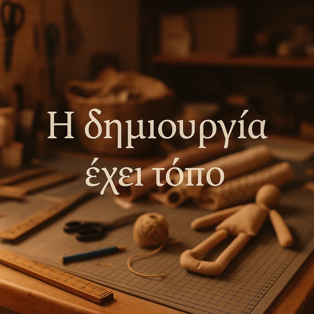 χειροποίητη κούκλα σε πάγκο εργαστηρίου